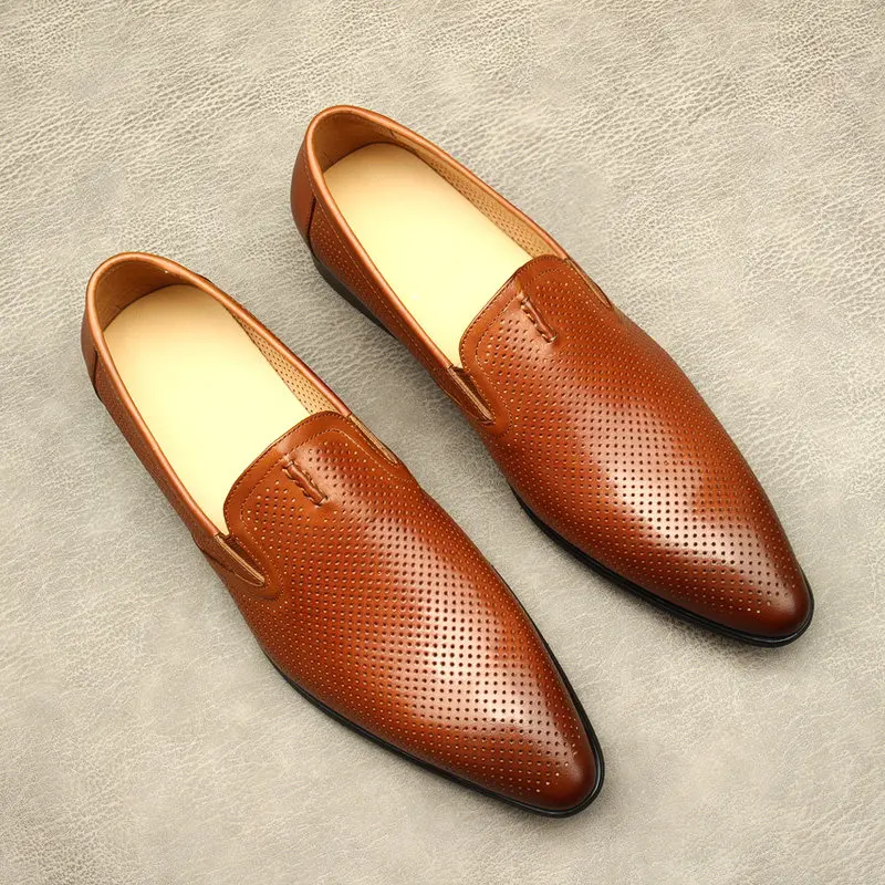 Genuine Leather Mens Business Loafers Luxury Handmade 2026 Autumn Fashion Quality Breathable Summer Dress Social Shoes Man