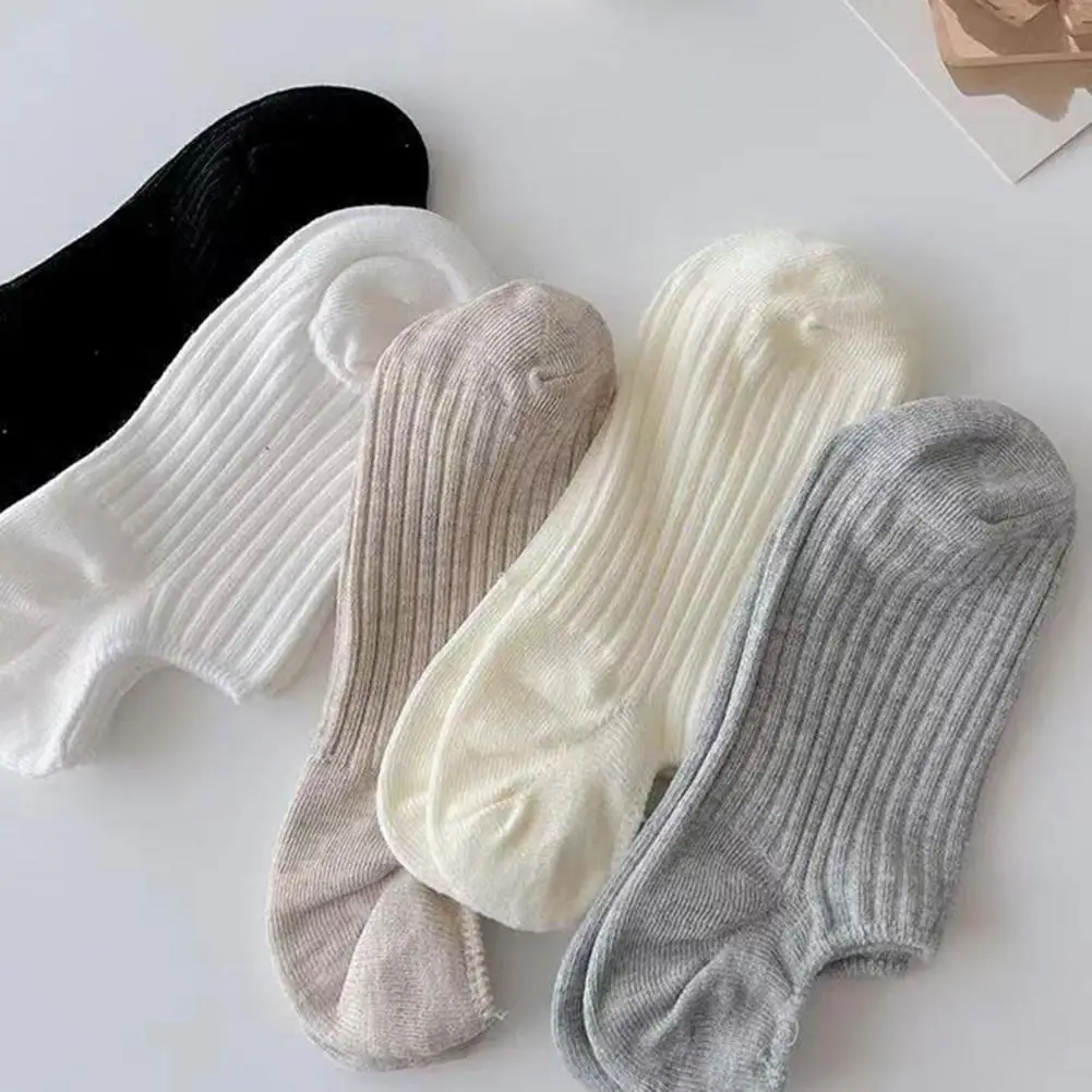 Socks 10 Pairs of High Elasticity Thin Summer Socks with Anti-slip Silicone for Wear Outdoors Office Low-cut Solid Color Socks