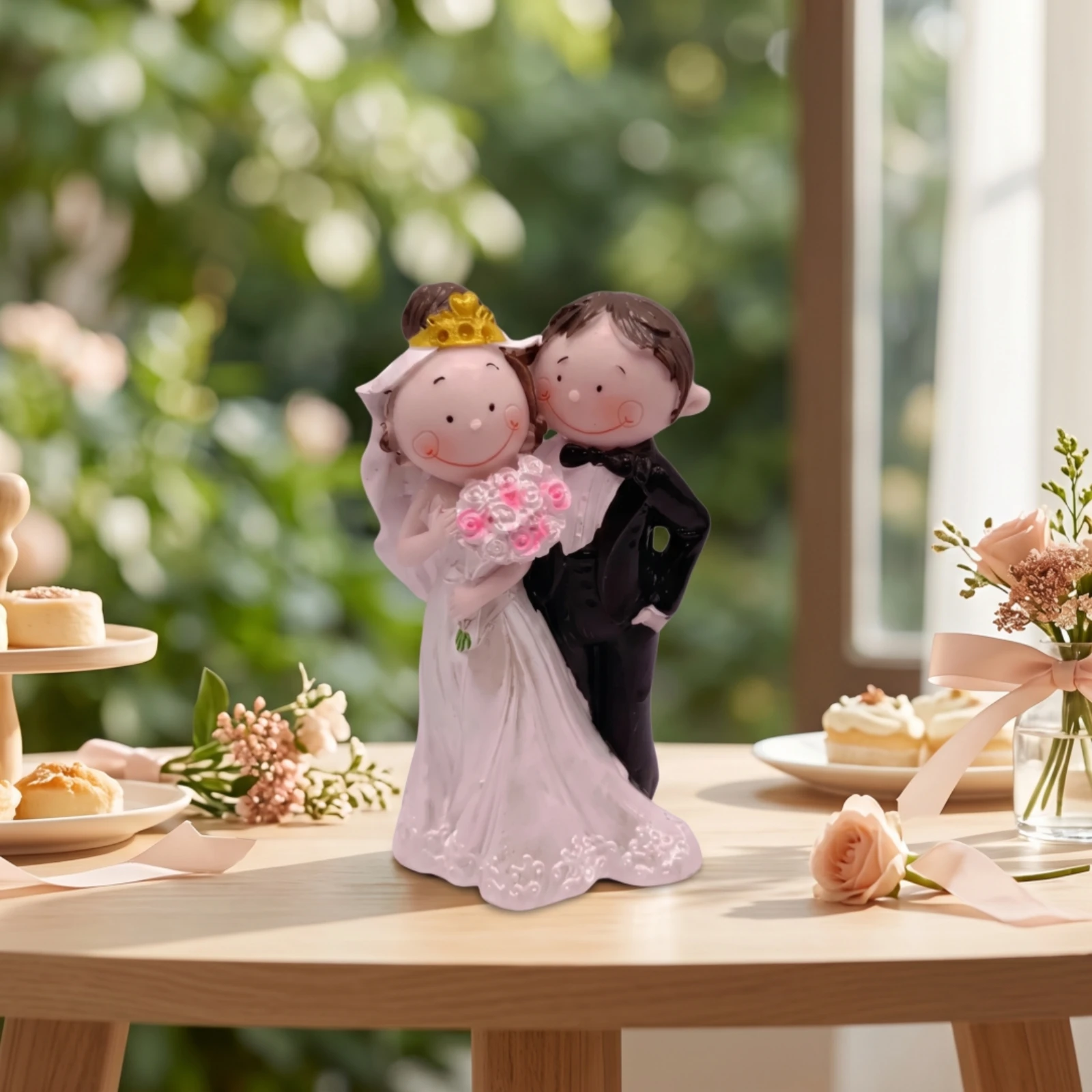 Bride and Groom Figurine Upright Wedding Couple Figurine Wedding Cake Topper Elegant Tabletop Ornament Romantic for Newlyweds