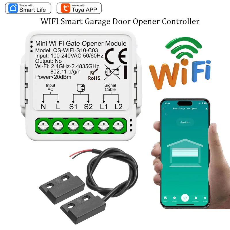 

WIFI Smart Garage Door Opener Controller Gate Remote Control Switch Module Relay Motor Controller work with Tuya APP Smart Life