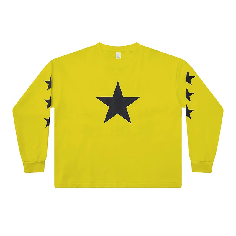 Men Y2K Oversized Kanye West Long Sleeve T Shirt Mask Graphic Star Print Sleeve Vintageunisex Streetwear Loose Top Tee