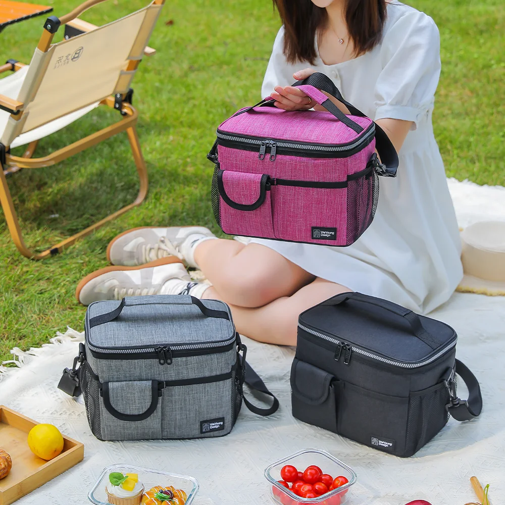 

9L Large Capacity Insulated Lunch Bag Portable Refrigerated Lunch Box for Outdoor Camping Picnic Frosted Oxford Cloth