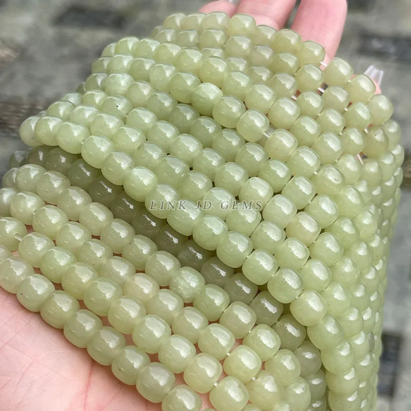 7x8mm Natural Stone Green Hetian Jade Chalcedony Barrel Shape Beads for Jewelry Making DIY Necklace Bracelet Accessory 15