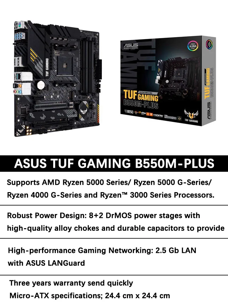 ASUS New TUF GAMING B550M PLUS Micro-ATX B550M AMD B550 DDR4 4800(OC) MHz 128G M.2 SATA 6Gb/s USB 3.2 Desktop Socket AM4 CPU