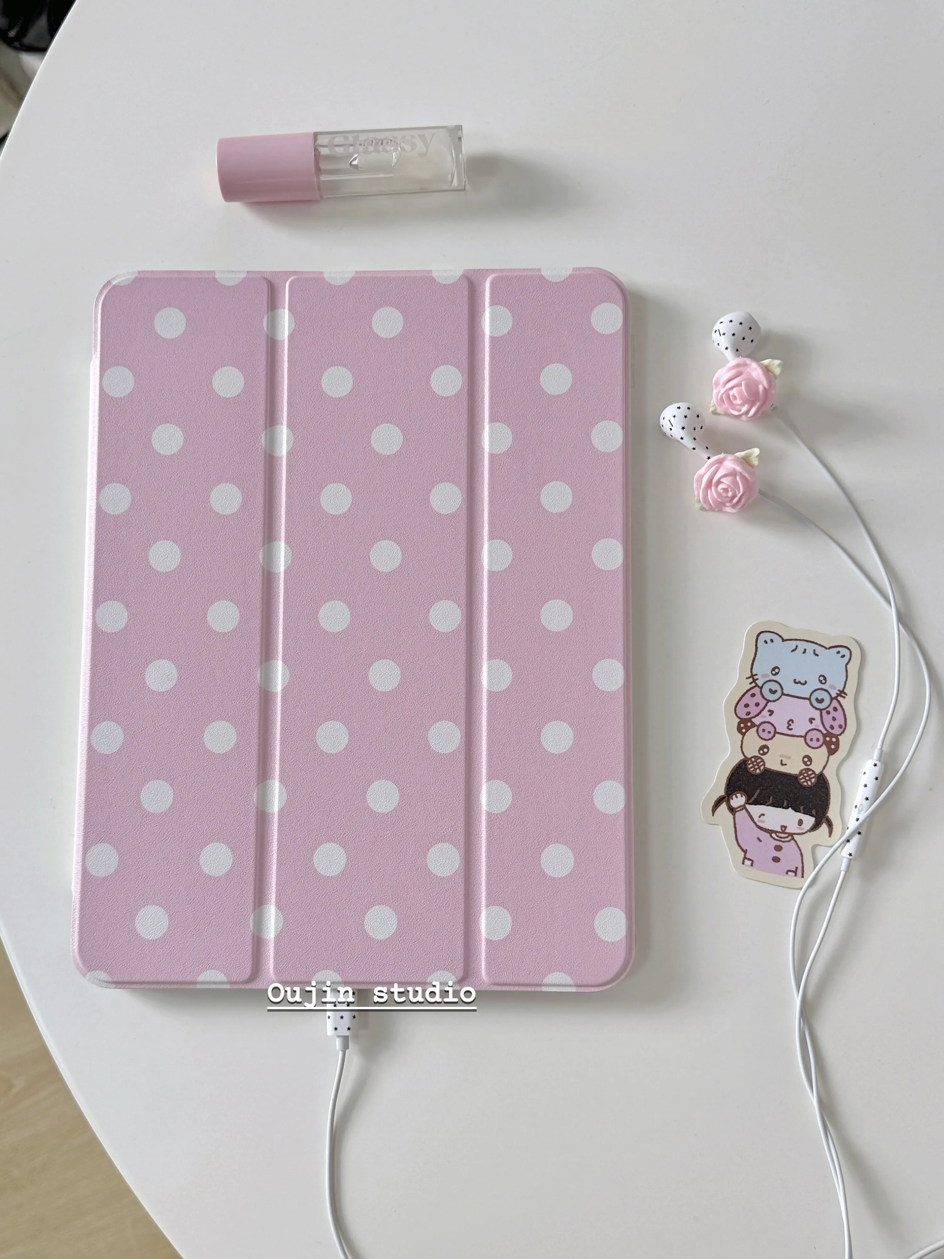Sweet Pink White Polka Dots Y2K Tablet Case For iPad Pro 13in 11th M5 M4 12.9in A16 7/8/9/10th Air4/5/6/7 11in M2 M3 Mini Cover