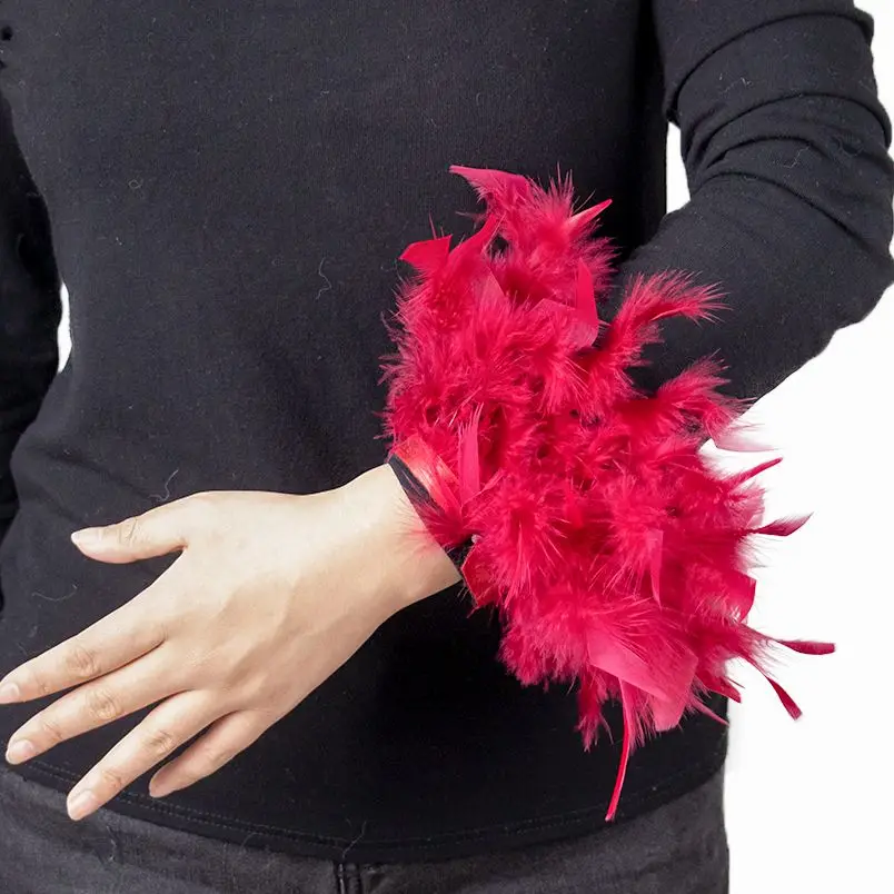 Hot Sale Women\'s Feather Wrist Cuffs with Real Ostrich Feathers - Snap-On Fur Feathers Cuff Wrist Sleeve and Bracelet for Blazer