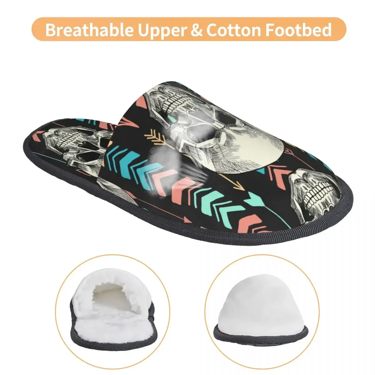 Soft Slippers Geometric Skull Non-Slip Floor Indoor Home Furry Slippers Shoes For Bedroom