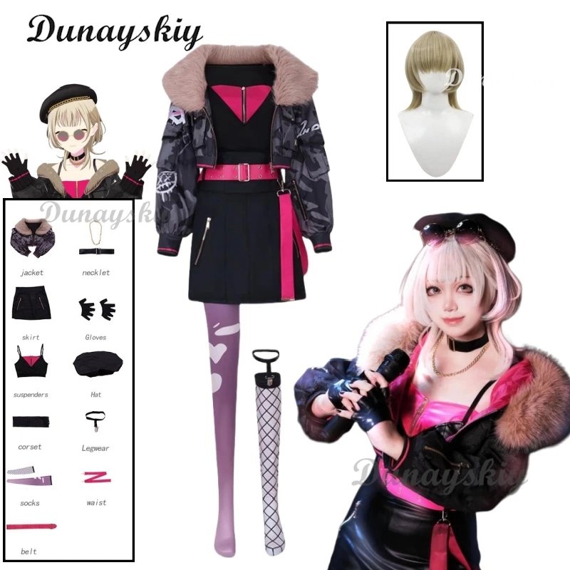 

ULTRA C Azusawa Kohane Cosplay Game PJSK Project Sekai Colorful Stage Costume Uniforms Black Coat Dress Wig Prop Halloween Party