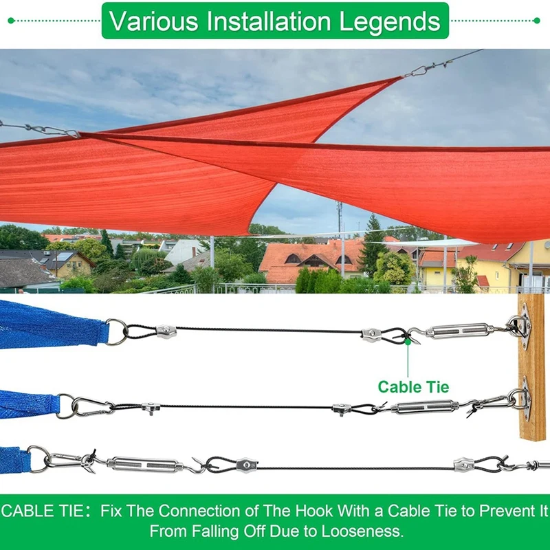 Kit hardware per vela parasole Cavo di prolunga in acciaio inossidabile 304 Hardware per montaggio su tenda rettangolare triangolare per esterni