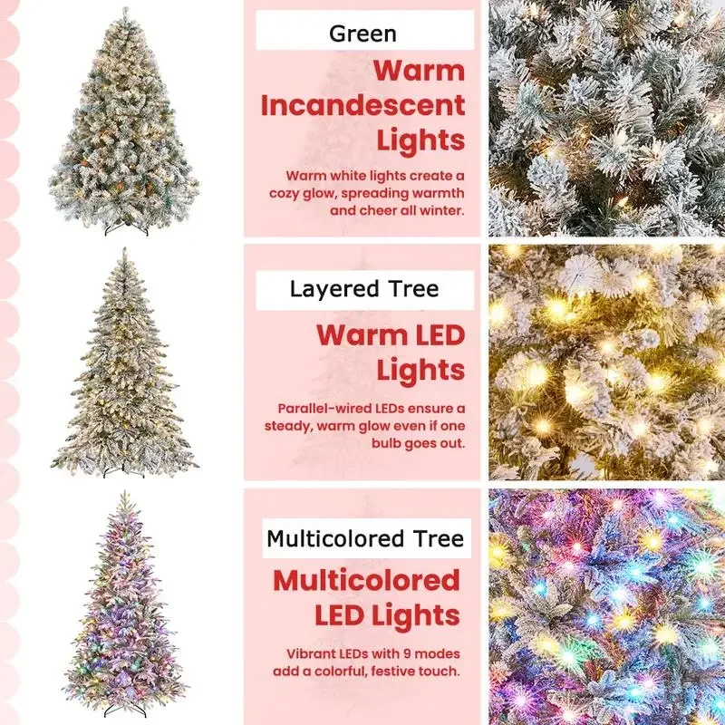 【No remote】Yaheetech Pre-lit Artificial Christmas Tree with Incandescent Warm White Lights, Snow Flocked Full