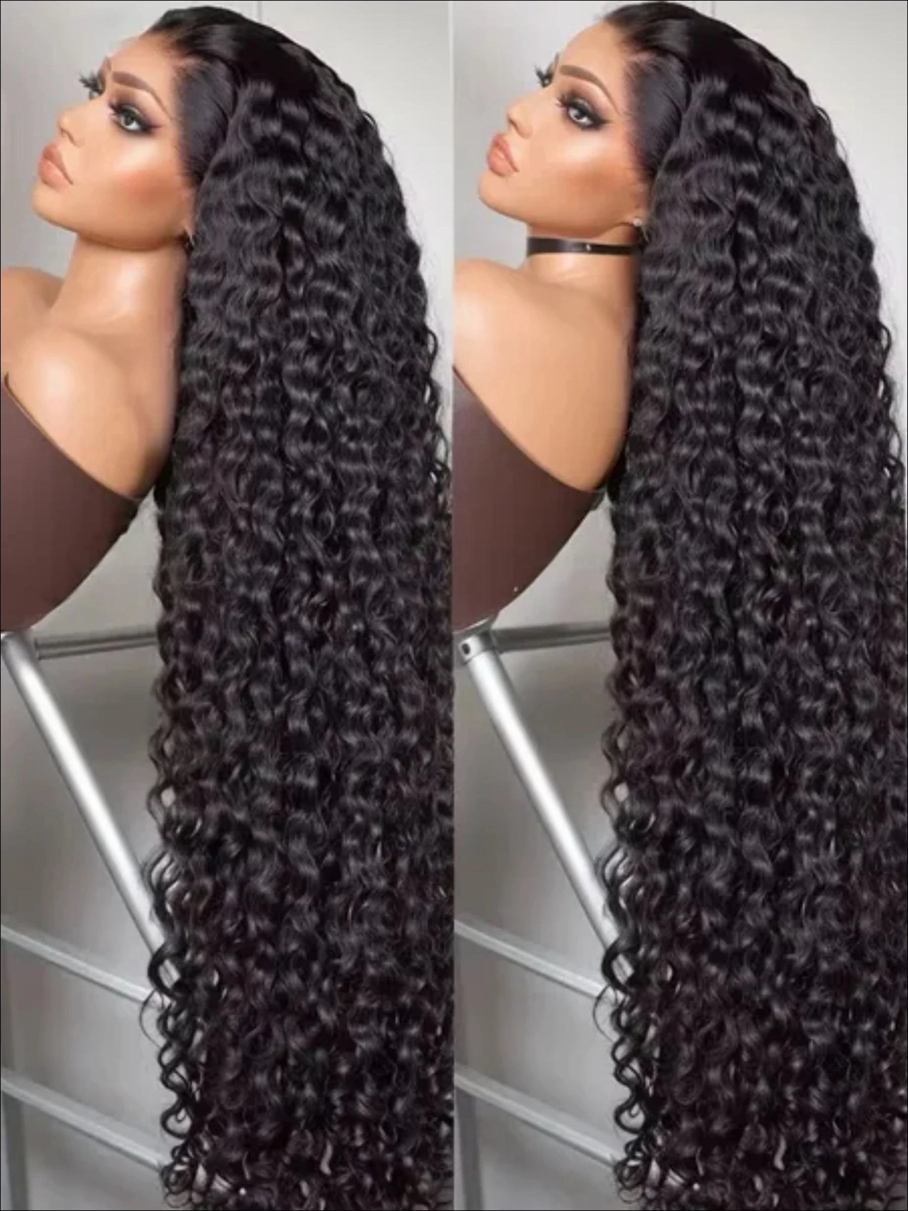 

Black Color 13X4x1 HD Lace Frontal Synthetic Wig Ponytail Deep Wave Preplucked Cosplay Heat Resistant Fiber Daily Party Soft