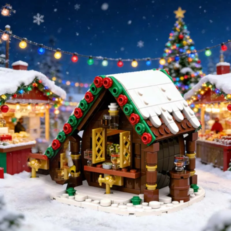 290 PCS Couple Christmas Beer Stand Shop MOC Customize Modular Building Block Simple Creative Design DIY Boys Toy Christmas Gift