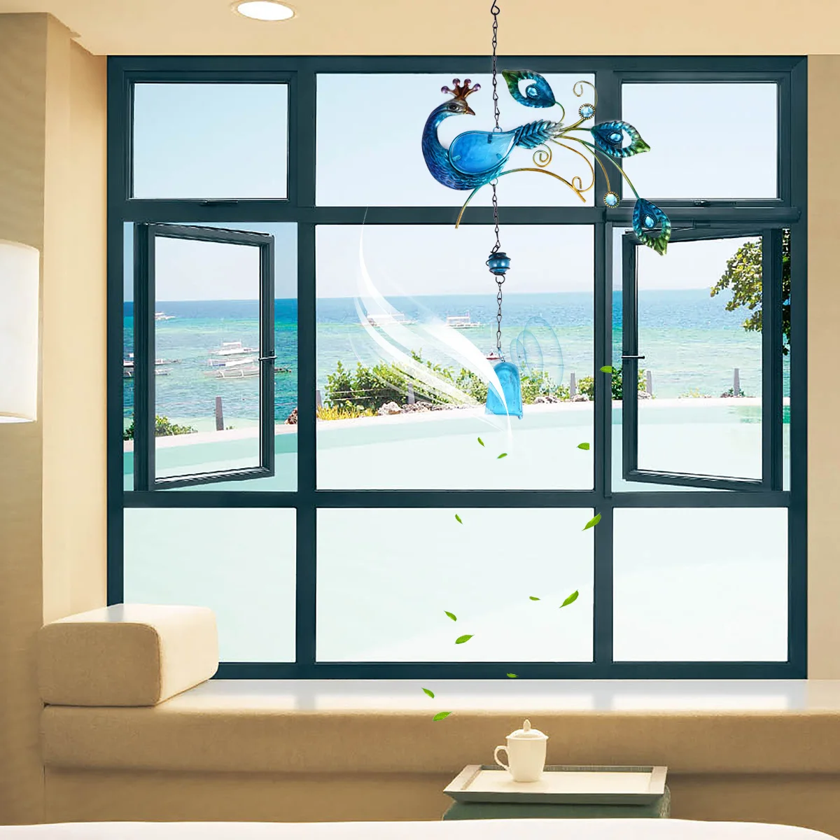 2Pcs Stained Glass Painted Metal Wind Chimes Decorative Garden Balcony Outdoor Hanging Glass Pendants Wind Tubes