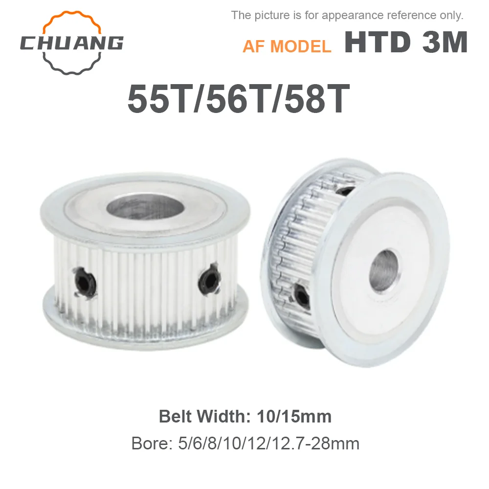 

HTD 3M 55T 56T 58Teeth Timing Pulley AF Type Bore 5mm~28mm For Belt Width 10/15mm HTD 3M 55T 56T 58T Synchronous Timing Pulley