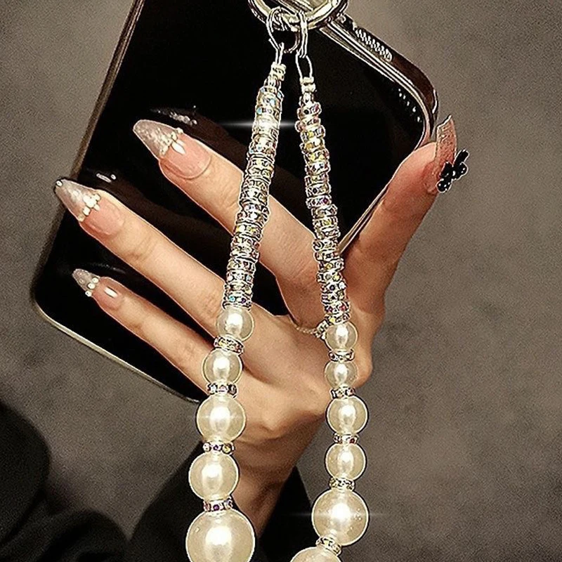 Light Luxury Pearl Rhinestone Anti-lost Phone Lanyard Rope Cell Phone Chain Handmade DIY CCD Camera Bag Pendant Decoration