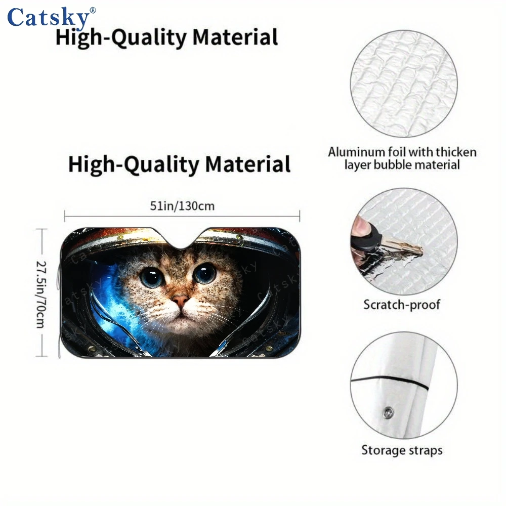 Cat In A Space Suit Looking At The Camera | Car Auto Sunshades, Front Window Sun Cover For Car, Durable Polyamide Visor, Univers