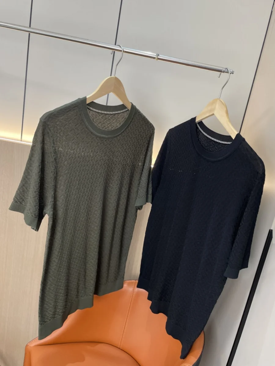 

Роскошная шелковая трикотажная футболка ort Sve для мужчин, дышащая эластичная летняя круглая футболка Ne Pure Color Youth Faion Stand Fit