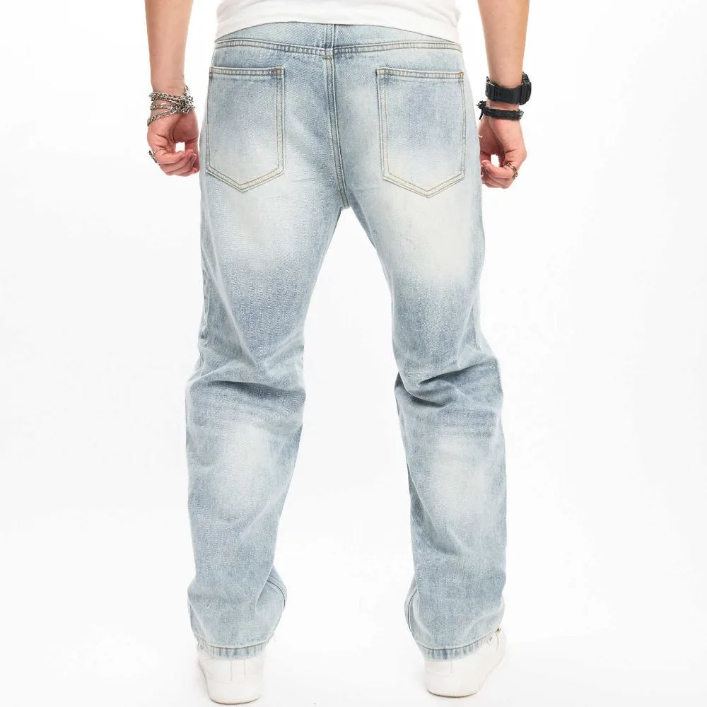 Denim Pants Men Jeans Long Pant Zipper Splice Simple Pockets Casual Print Regular Autumn Winter High Waist Straight Trousers