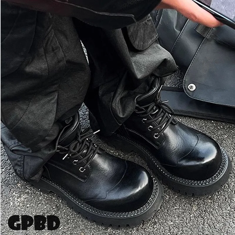 GPBD Mountain Boot Outdoor Thick-soled Large Top High Rise Retro Style Men's Boots for Autumn 2025 Trend Model Derby Boots