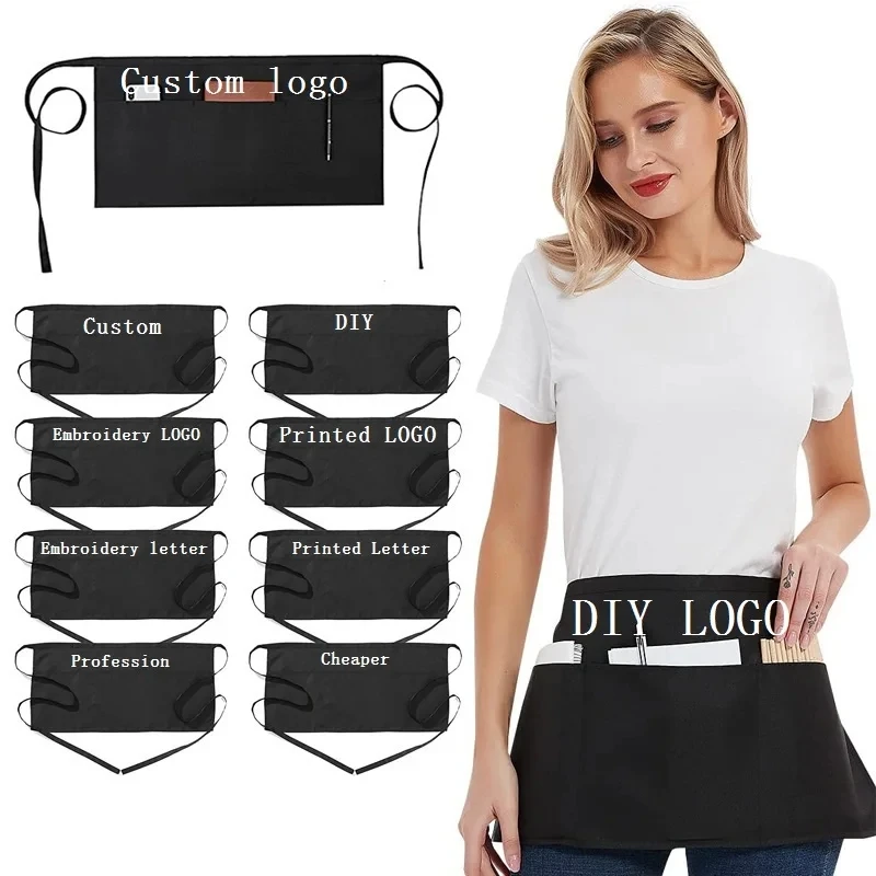 Custom Embroidery Print LOGO Restaurant Waiter Kitchen Apron Chef Woman Man Couples Beauty Nail Salon Cleaning Tools Half Apron