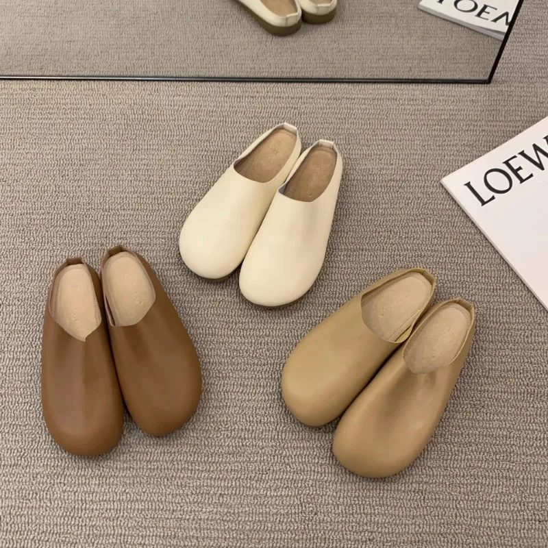 Mules Slippers Women Shoes Khaki Casual Slippers Flat Cover Toe Slides Platform Loafers Comfortable Versatile Women\'s Pantofle