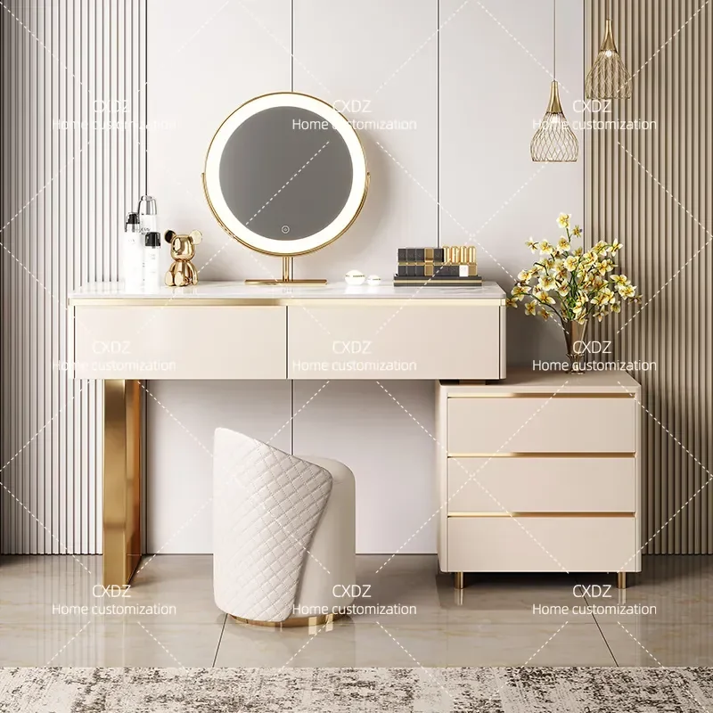 Light luxury makeup table, desk, modern storage cabinet integrated new bedroom simple makeup table, advanced rock slab