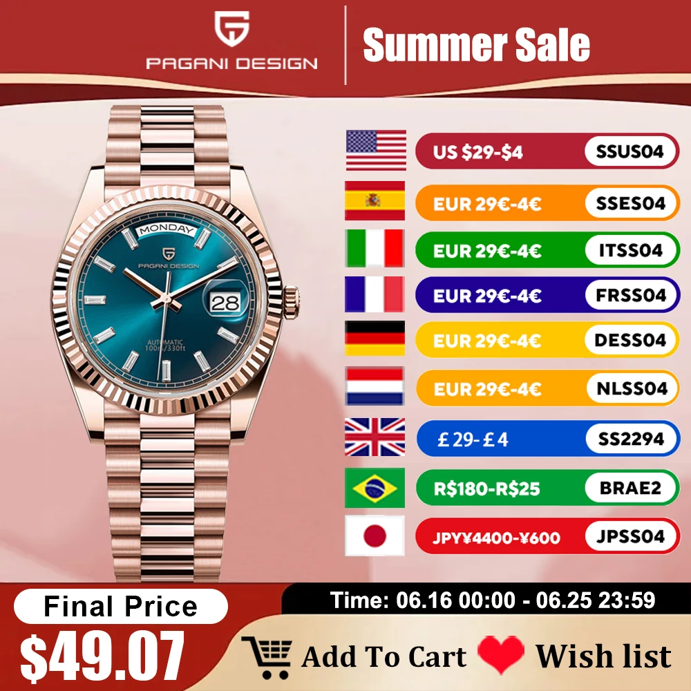 PAGANI DESIGN DD36 Men's Watches Rose Gold Luxury Automatic Watch For Men Mechanical Wristwatches Sapphire Mirror Clock Gift Man