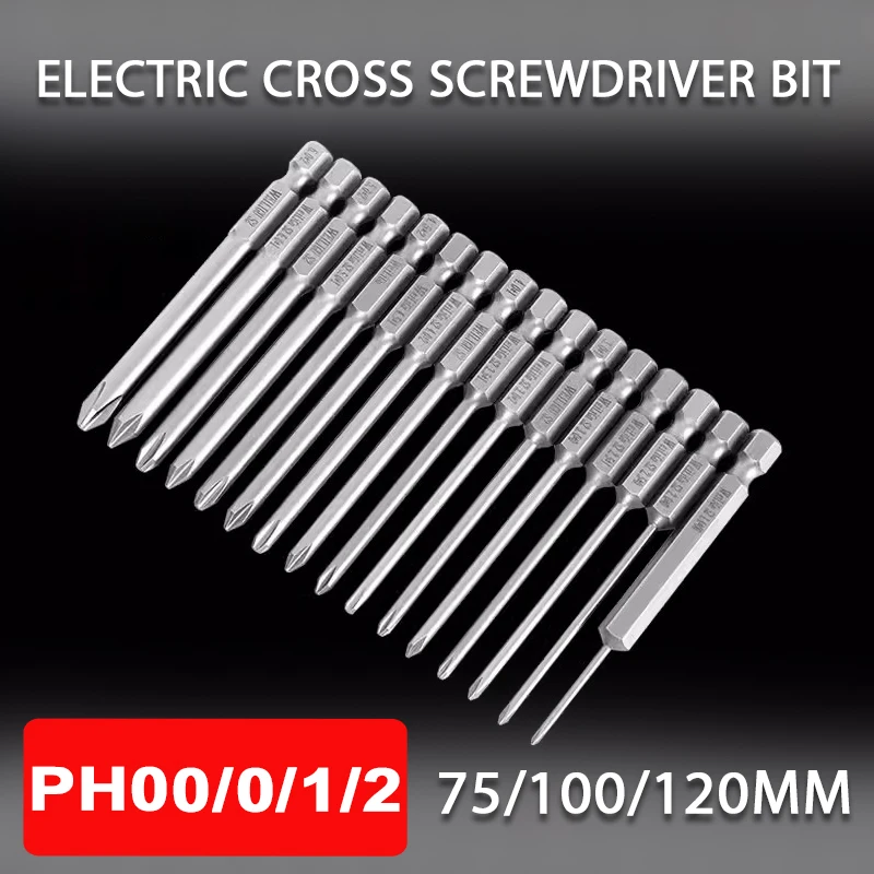 Electric Cross Screwdriver Bit 75/100/120mm PH00/0/1/2 1/4