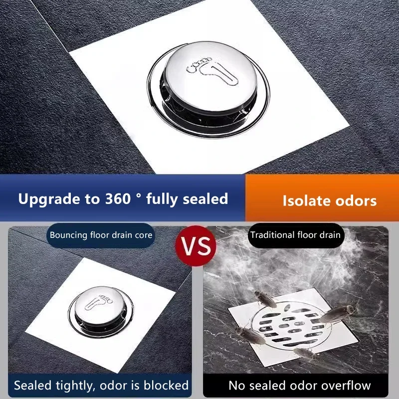 Pop Up Foot Floor Drain Square Shower Drain Bathroom Pop Up Floor Drain Sink Drain Stopper Foot Pedal Push Down Bath Drain Plug