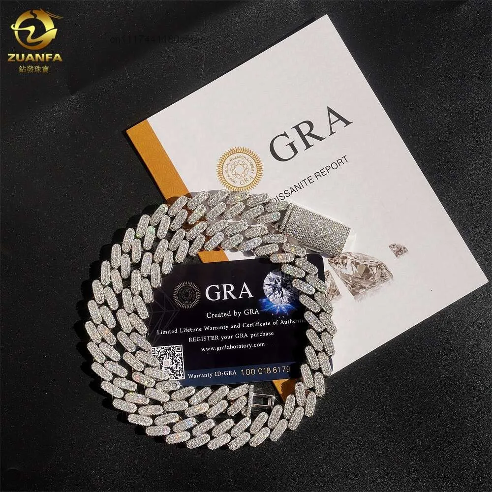 Wholesale Jewelry Factory in Panyu S925 Sterling Silver Prong Set Hip Hop Iced Out Vvs Moissanite Diamond Cuban Link Chain.