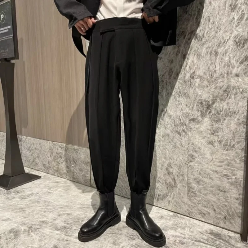 

Весенние мужские повседневные брюки большого размера на липучках, драпированные, плиссированные, с карманами, молодежные, утолщенные, устойчивые к сминанию