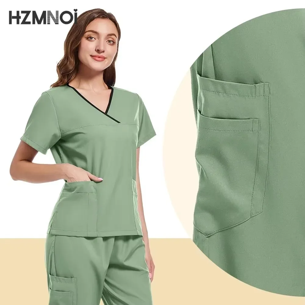 Hospital Surgical Gowns Short Sleeve Tops Pant Nursing Accessories Doctors Clothes Women Medical Uniforms Elastic Scrubs Sets