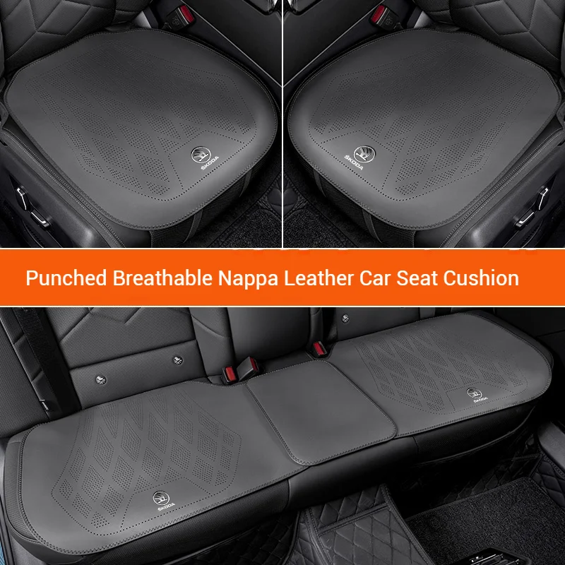 Car Nappa Leather Ventilated Seat Cushion Car Seat Cover For Skoda VRS Superb Scala Octavia Kodiaq KAROQ Kamiq Fabia Rapid 4