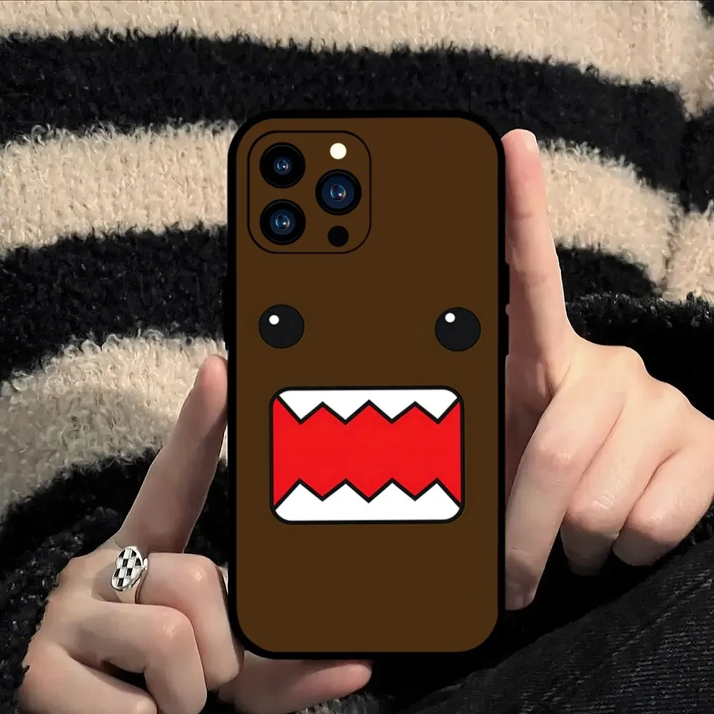 Cute D-Domo-Kun Phone Case For iPhone Mini 11 12 13 14 15 Pro XS Max X Plus SE XR Black Soft Shell