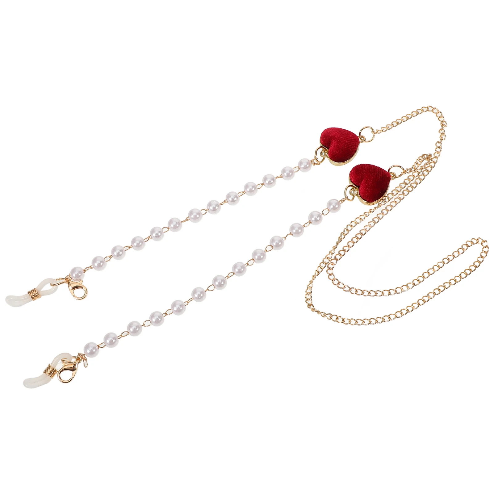 

Eyeglasses Chain Red Heart Pearl Glasses Lanyard Anti Loss Design Sunglasses Holder Neck Women Accessories Labor Protection
