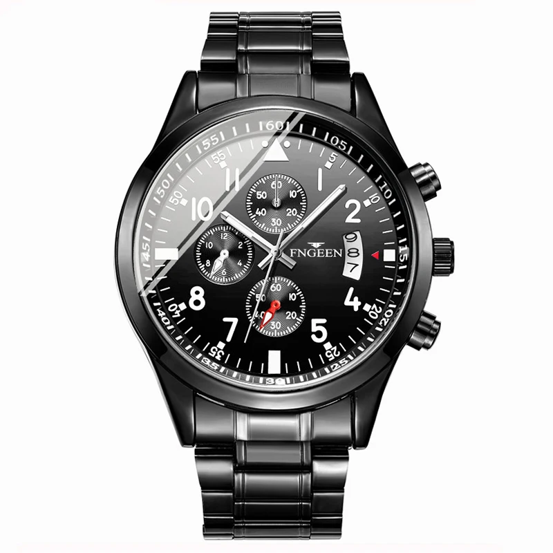 Men\'s Watch Light Luxury Brand Stainless Steel Multi functional Calendar Waterproof Men\'s Business Sports Quartz Watch V008