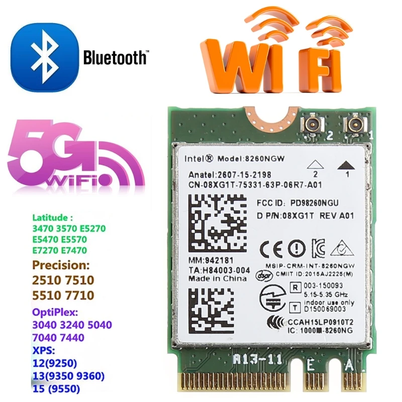 867Mbps 8260NGW Wifi Card Dual Band Wireless-AC WiFi Card 802.11ac BT-Compatible 4.2 Wifi Card for Dell