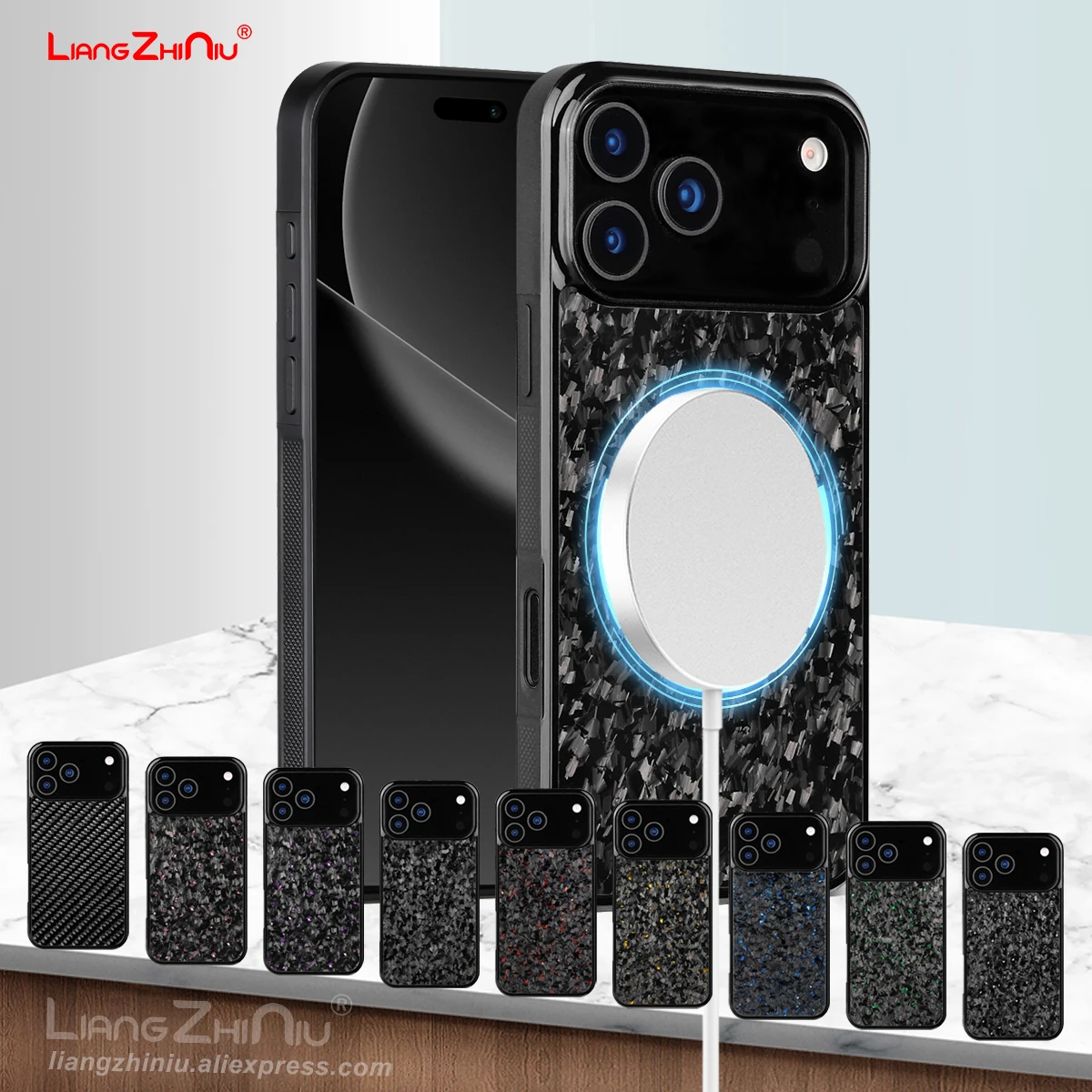 

Чехол Magsafe из настоящего углеродного волокна для Iphone 17 Pro Max 17 Air 17 Pro 17, противоударный защитный чехол с магнитной зарядкой для ПК + ТПУ