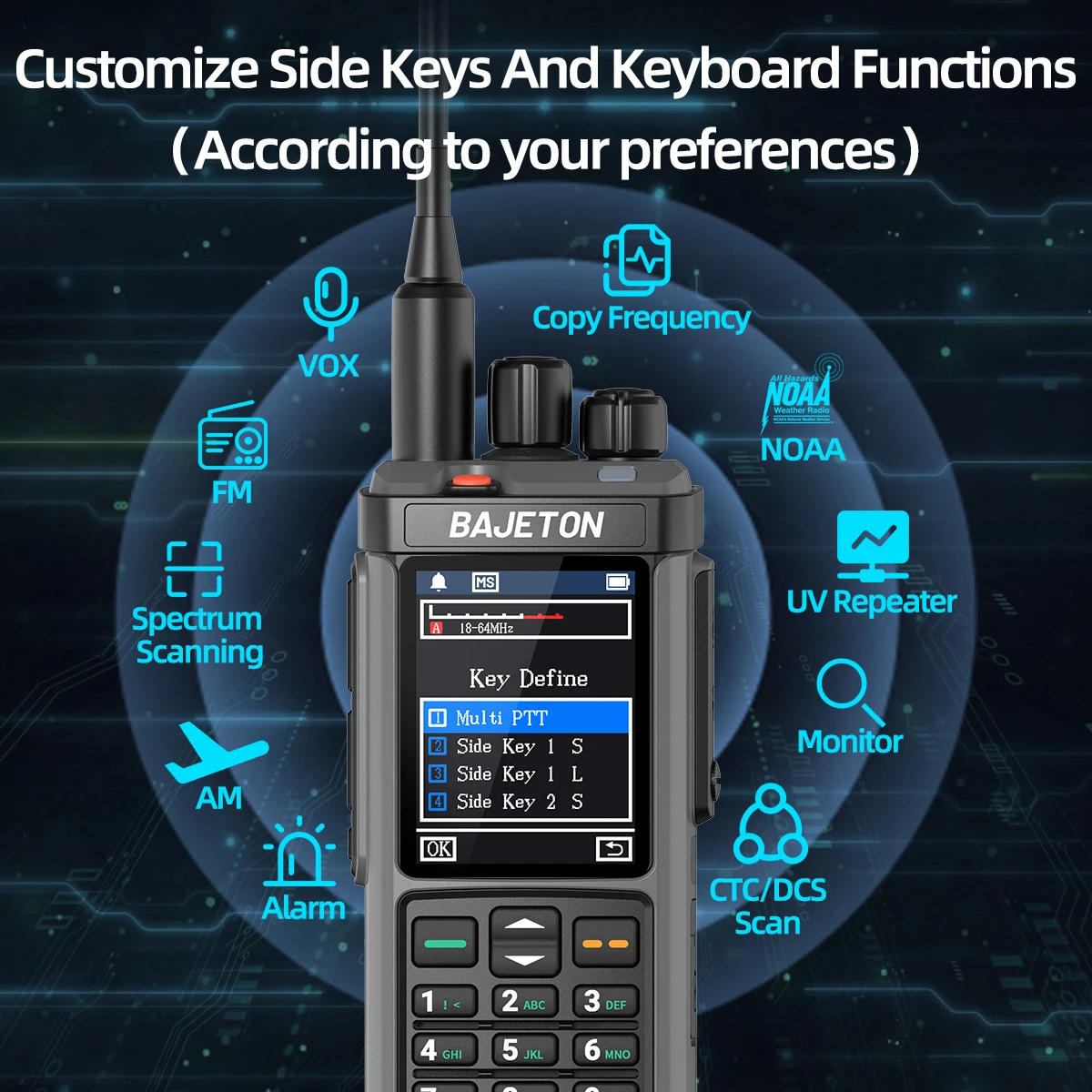 BAJETON BJ-98PLUS APRS نظام تحديد المواقع لاسلكي تخاطب متعدد الموجات 10 واط FM AM SSB HF عبر النطاق مكرر 2.4 "شاشة كبيرة على الموجات القصيرة ل RT-880