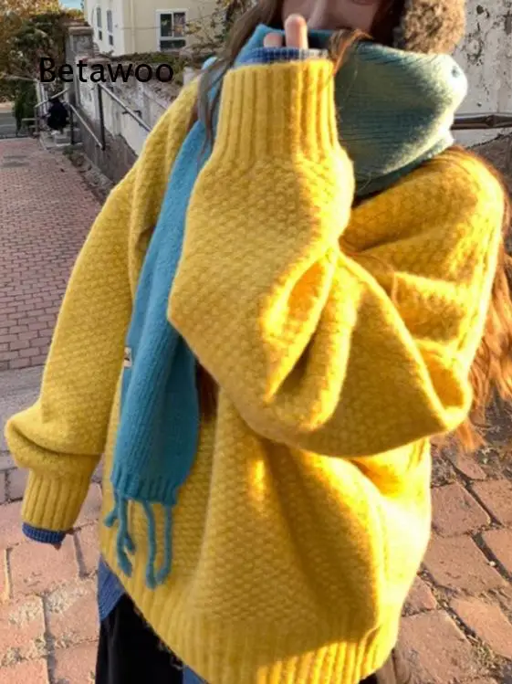 Women Round Neck Pineapple Texture Knit Sweater Dopamine Color Soft Pullover Top For Autumn Winter Can Be Worn As Base Layer Or