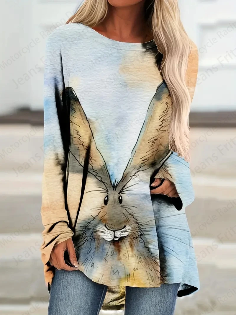 Animal Tiger 3d Print Long Sleeve T-shirt Women Fashion Crewneck Loose Tunic Tops Women Fall Clothing Femme Tops Y2k Style