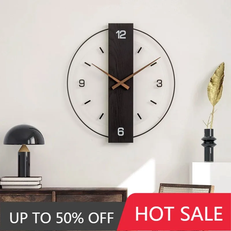 Wooden Wall Clock Living Room Creative Minimalist Large Wall Clock Luxury Aesthetic Noiseless Round Clocks Interior Decoration