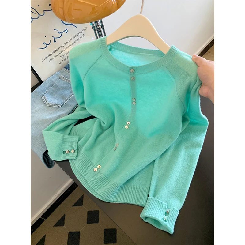 

Korean Sle Knitted Cardigan Women's Loose round Ne Casual Sweater Autumn Faion Outerwear Comfortable Breathable Top