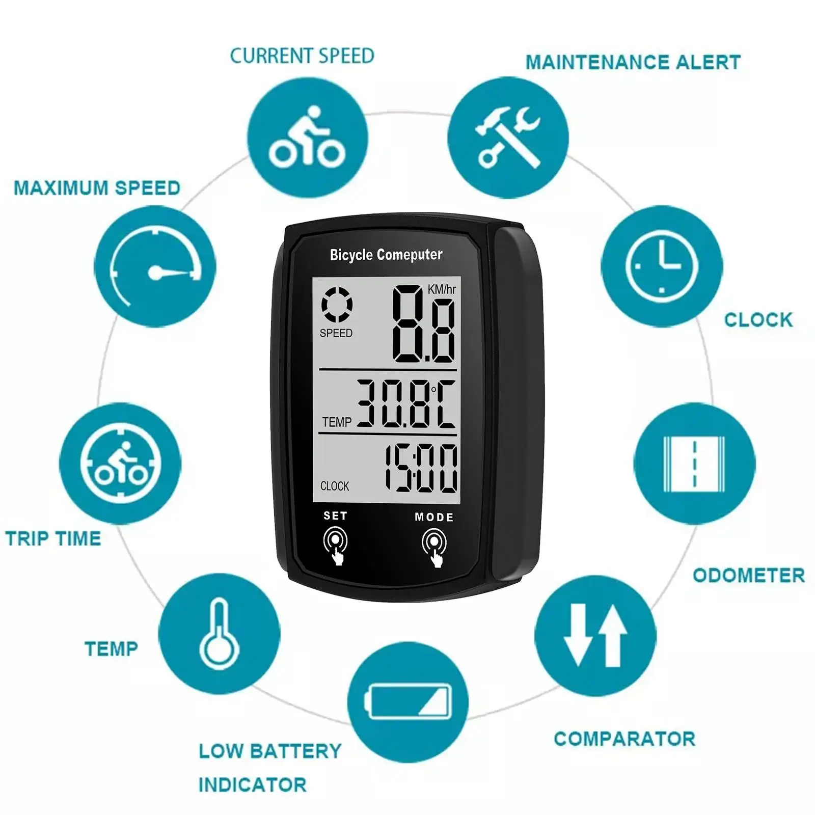 Wired Bike Computer LED Digital Bicycle Speedometer Odometer Touchscreen Cycling Computer Waterproof With Backlight