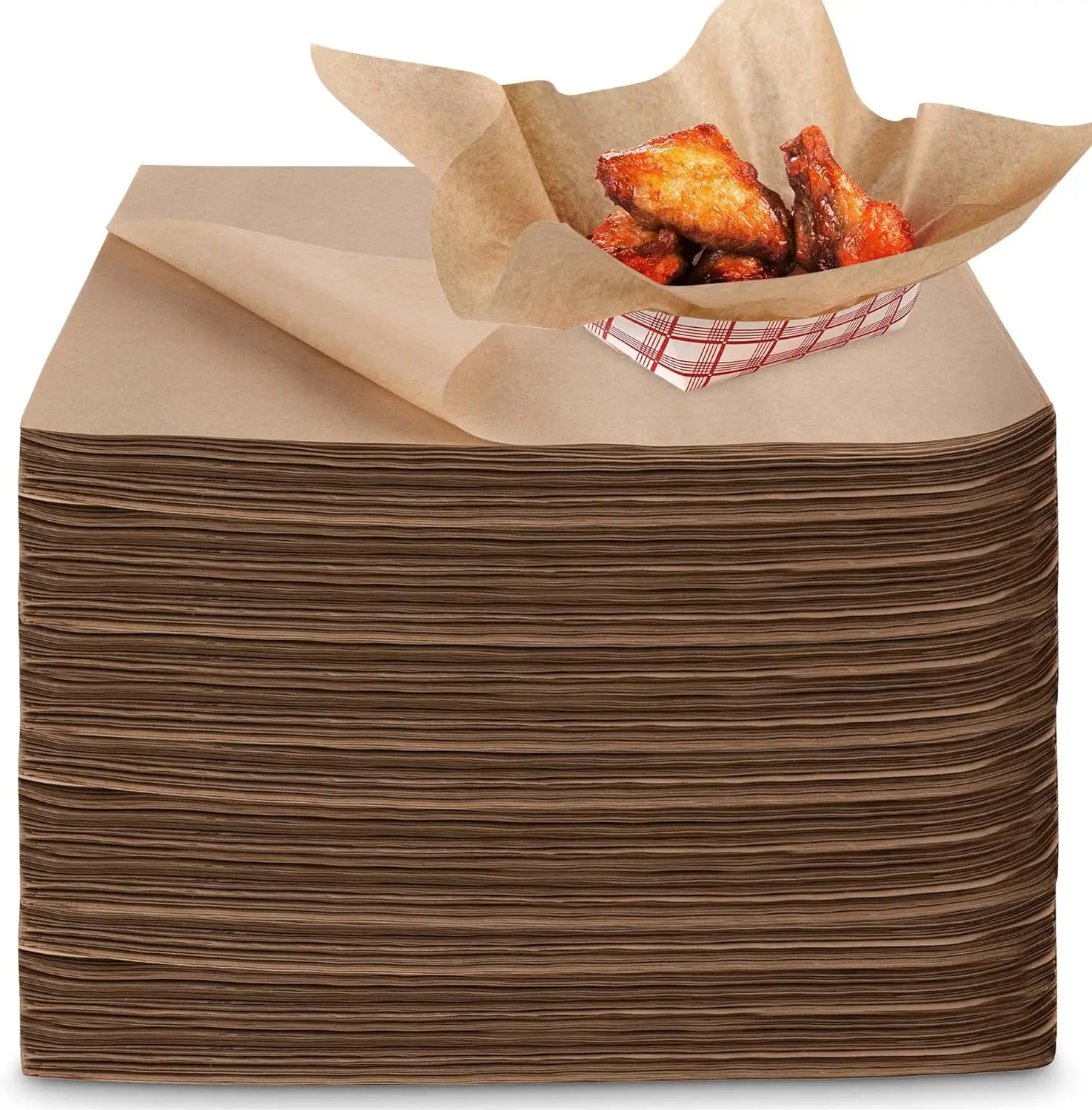 Paquete de 500 Envoltorios Antigrasa para Delicatessen - Hojas de Papel Encerado Natural Precortadas para Sándwiches, Cestas de Comida y Bandejas