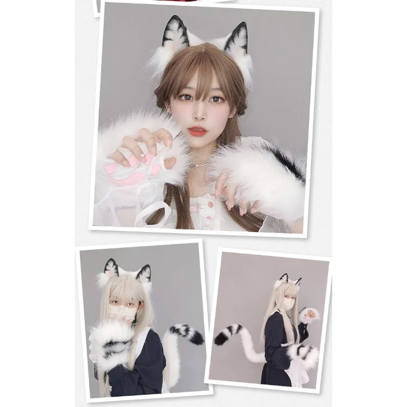 

2026NewHand MadeCatEarsCosplayCostumeSet Plush Cat Tail Ear Paws Gloves Kit for Anime Accessories Headwear Neko Fantasy Set