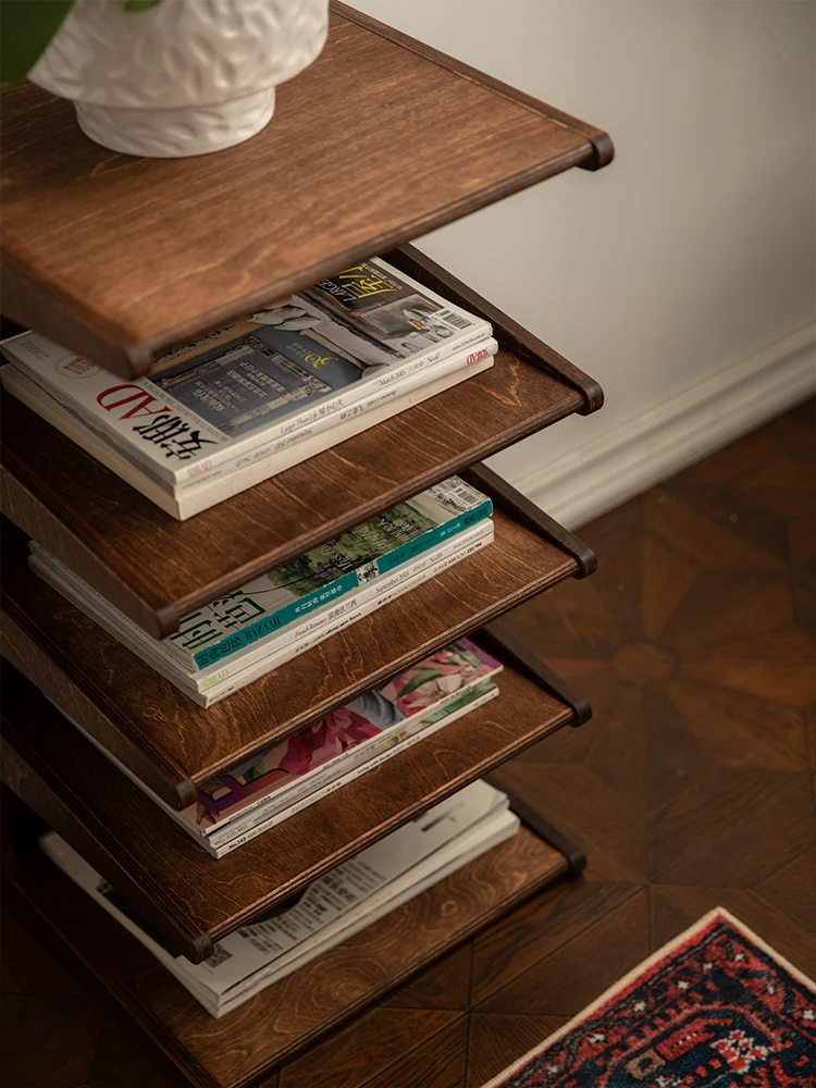 Retro solid wood shelves, living room, sofa side, coffee shop, restaurant, newspaper and magazine display stand