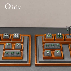 Oirlv Wooden Jewelry Display Stand Grey Velvet Ring Earring Necklace Display Set Earring Holder Solid Wood Jewelry Store Display