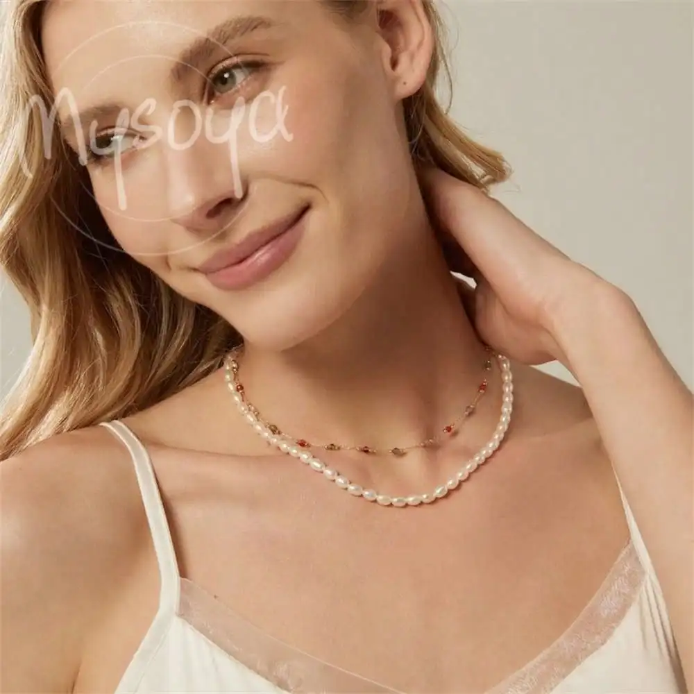 

MYSOYA White Rice-shaped Freshwater Pearl Necklace 5-6mm Pearls Gift Box Gift for Her Wedding Jewelry Christmas Birthday Gift