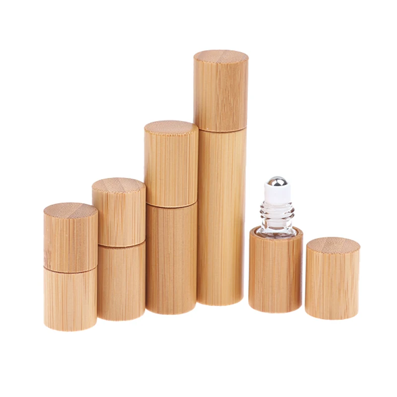 1/2/3/5/10ML Bamboo Wood Bottle Perfume Empty Oil Bottle Stainless Roll On Ball Perfume Aromatherapy Bottle Oil Roller Bottle